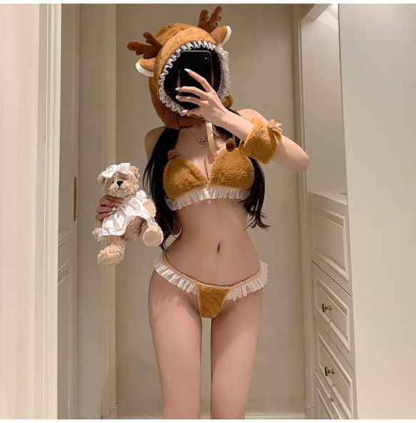 FEE ET MOI - Fluffy Deer Fantasy Bikini Set (Brown - White)